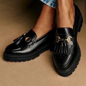 Sezane Amy Black Leather Loafers